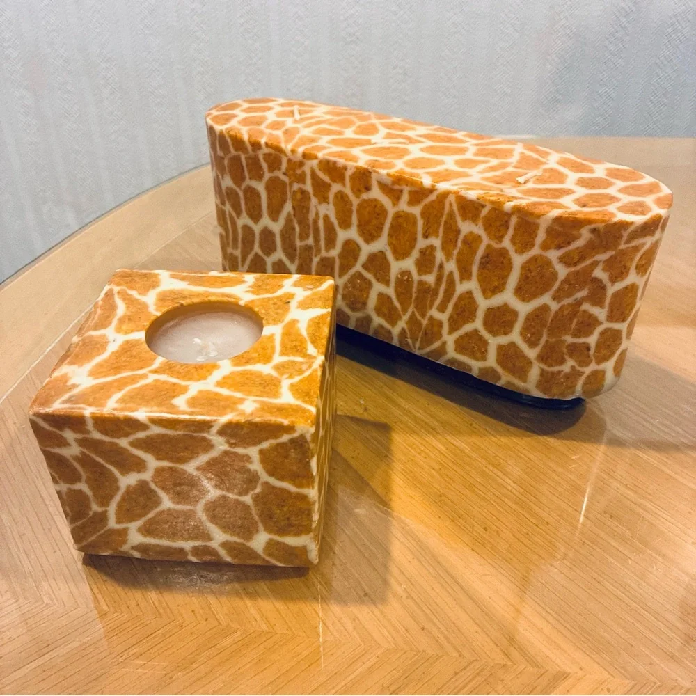 NWOT Animal Print Giraffe Print Candles Set (Ellipse & Square Candles)